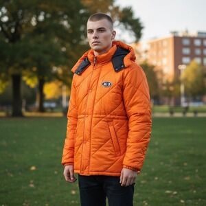 Vintage MATCH 1 Orange Quilted Puffer Parka Hooded Jacket Mens Size XL NEW